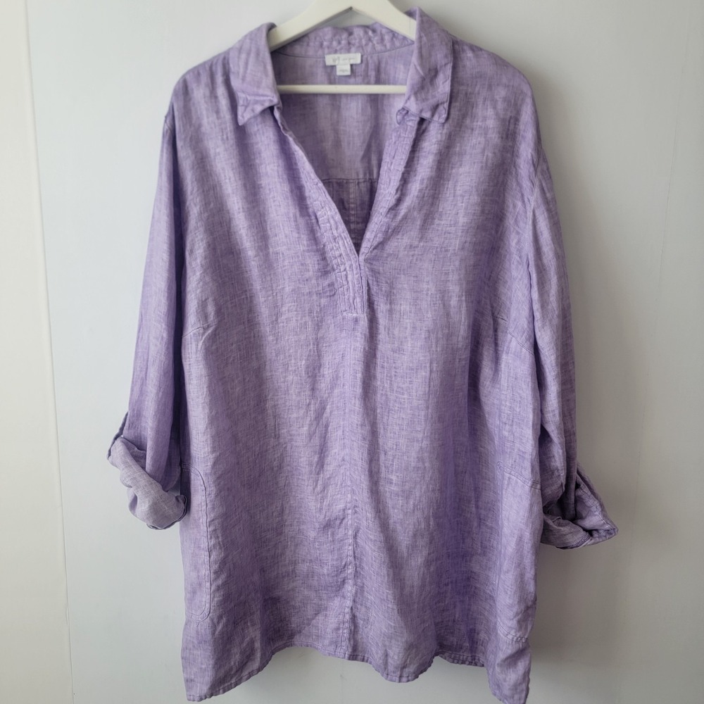J.Jill love linen women's rolle-tab sleeve tunic top sz 3x Lagenlook Breathable